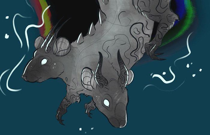 digital artwork of a two headed fantasy rat