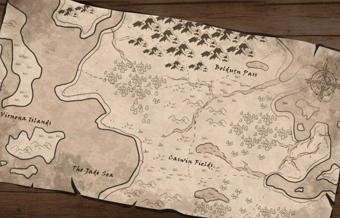 digital artwork of a slightly tilted map on a wooden table